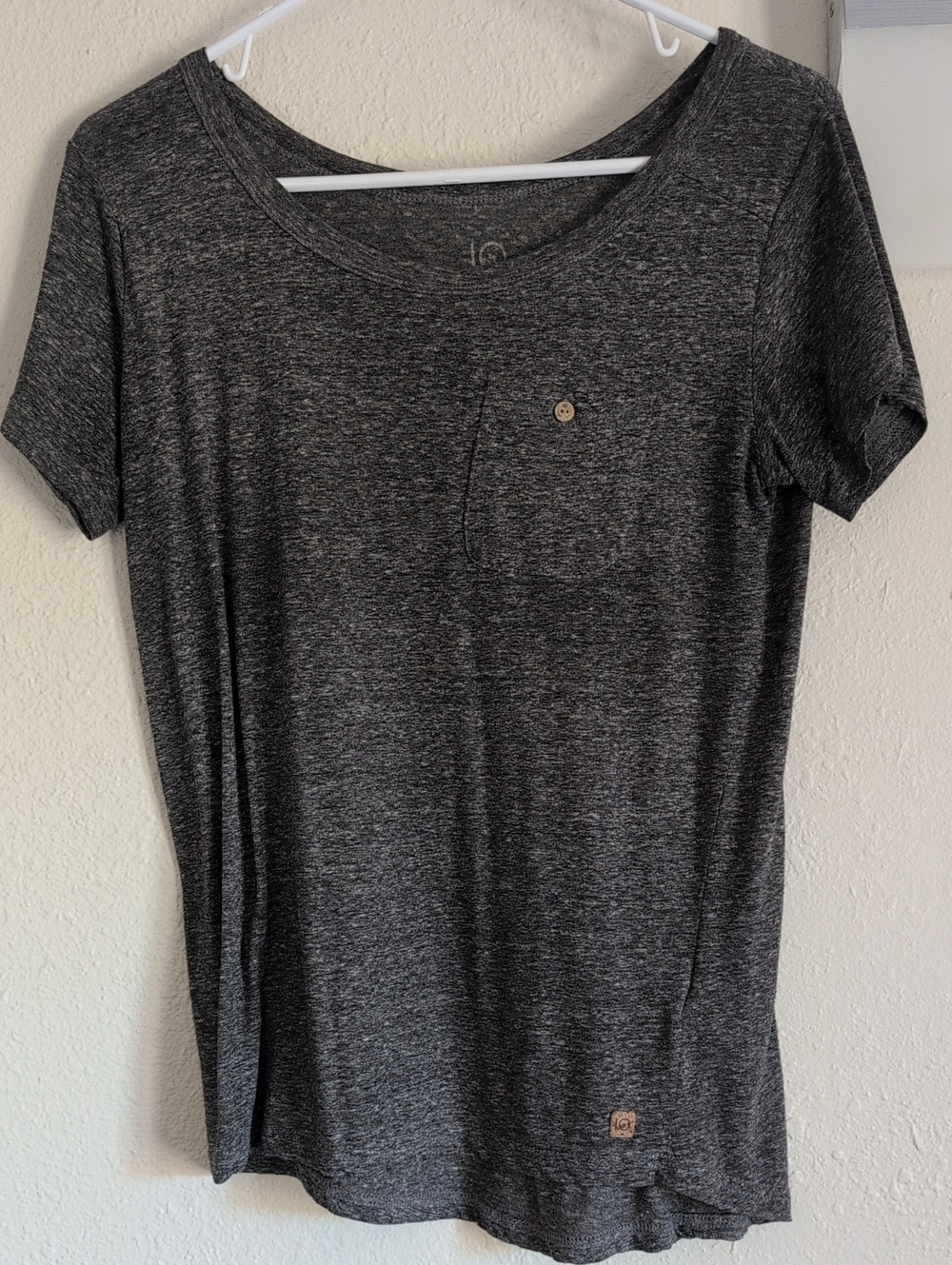 10 Trees Casual Scoop Neck Pocket Tee - Heather Charcoal Gray